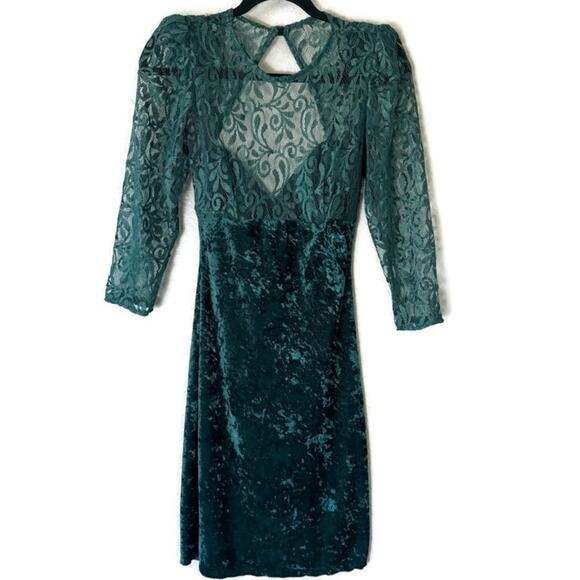 Vintage Fredrick's of Hollywood Green Velour Fitted Mini Dress - Picture 1 of 3